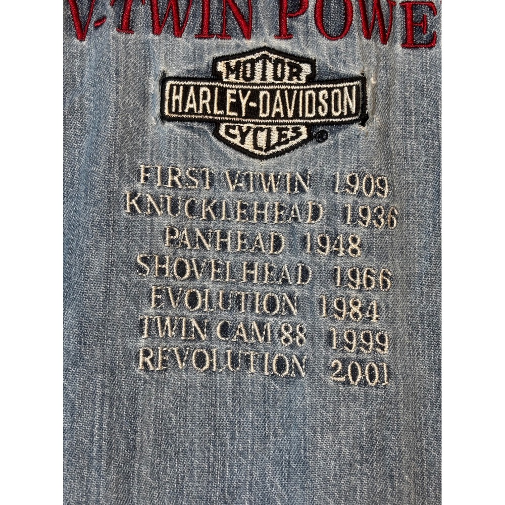 Harley Davidson Denim Shirt Mens Long Sleeve Button Up V Twin Power Embroidered - Picture 15 of 16